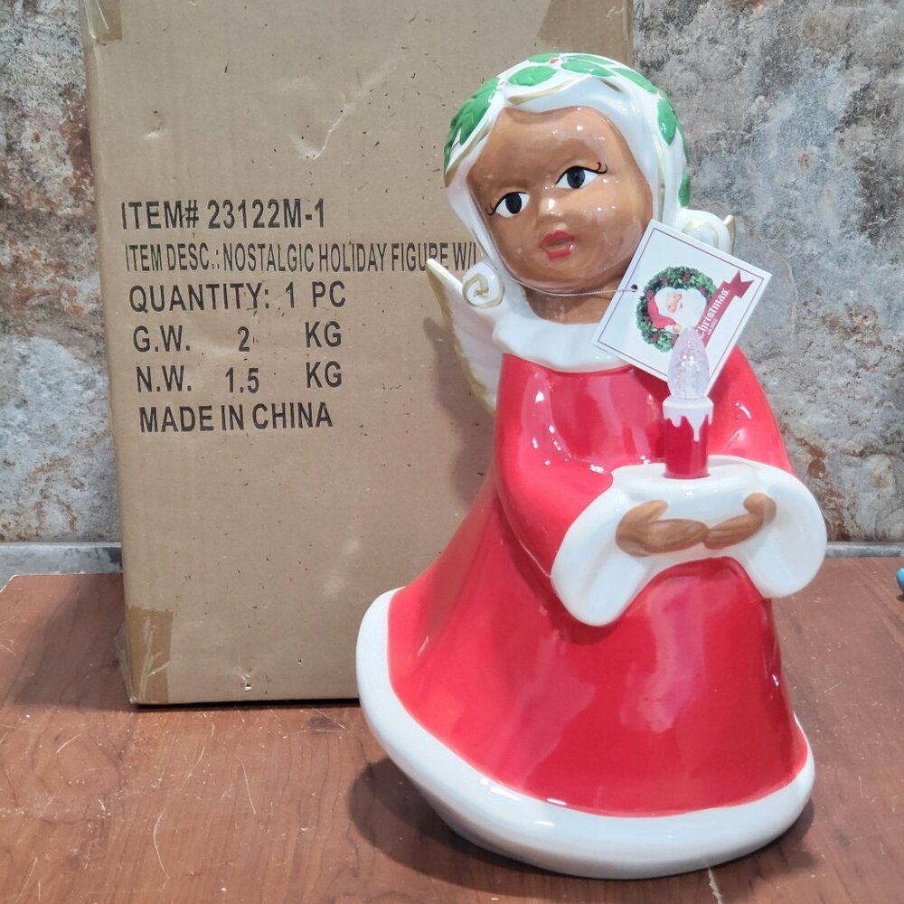 Mr Christmas Nostalgic Holiday Angel Figure LEDS Flickering Candle NIB